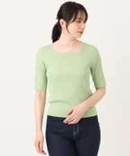 FIFGD26060 OFUON le MK(オフオン　ル　エムケー) スパークナイロン半袖ニット/洗える/アンサンブル対応/WEB限定サイズあり ライトグリーン