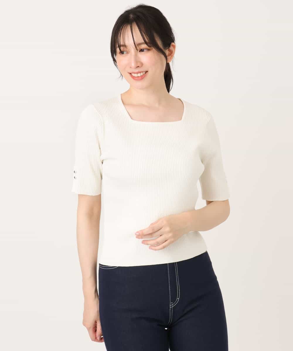 FIFGD26060 OFUON le MK(オフオン　ル　エムケー) スパークナイロン半袖ニット/洗える/アンサンブル対応/WEB限定サイズあり ライトグリーン