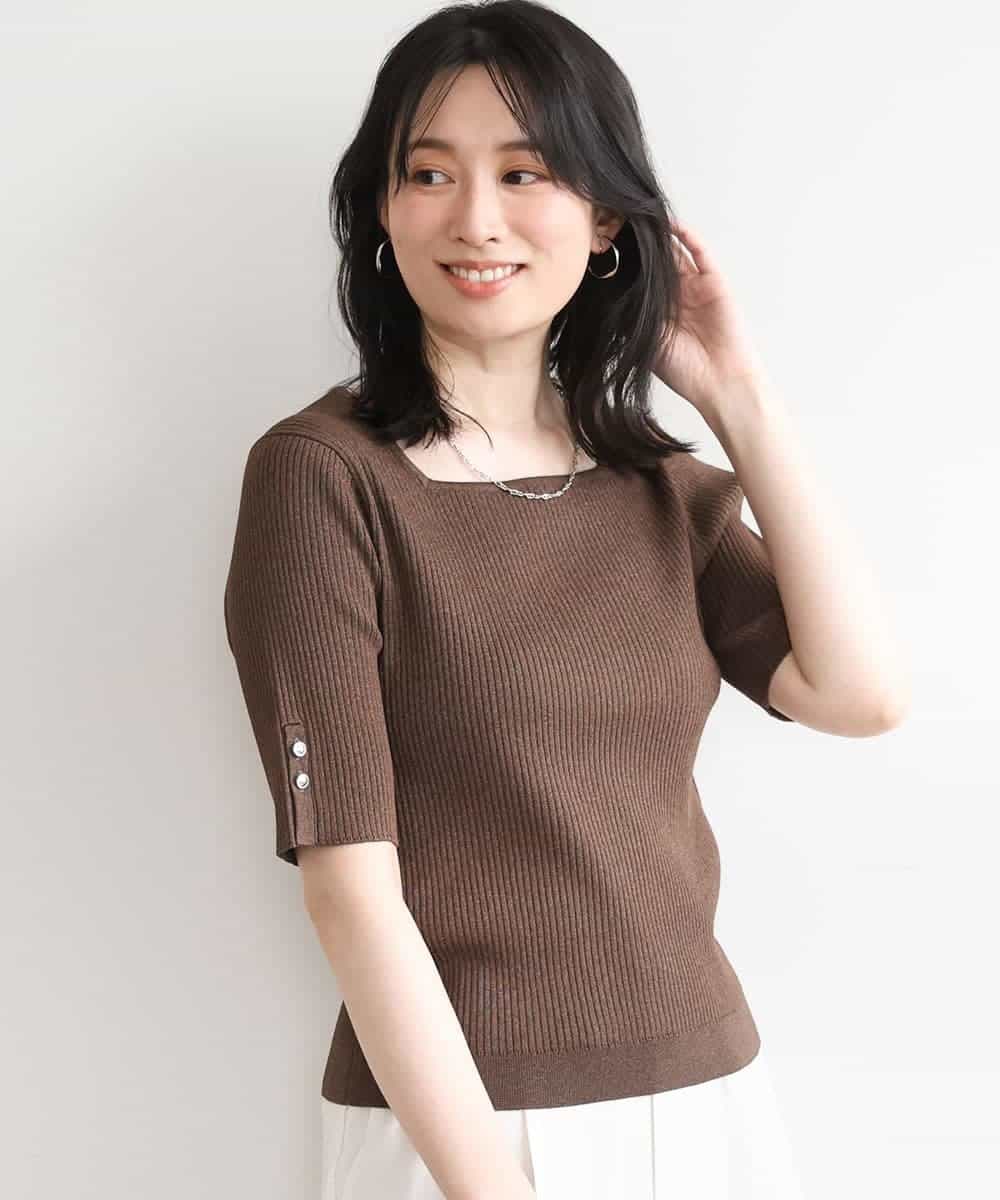 FIFGD26060 OFUON le MK(オフオン　ル　エムケー) スパークナイロン半袖ニット/洗える/アンサンブル対応/WEB限定サイズあり ブラウン