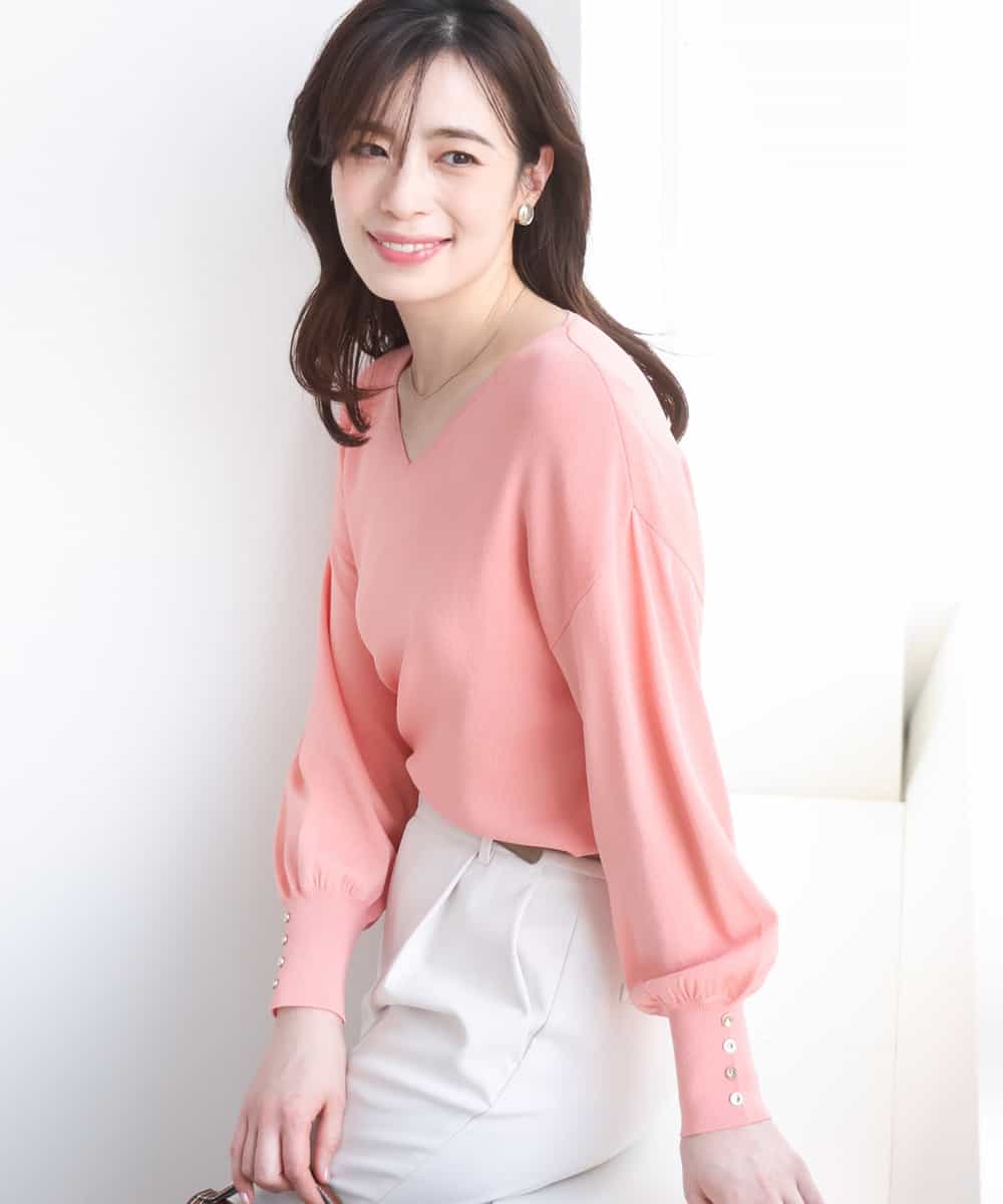 FIFGD43054 OFUON le MK(オフオン　ル　エムケー) ハイゲージVネックニット/接触冷感/UVカット/洗える/WEB限定サイズあり サーモンオレンジ