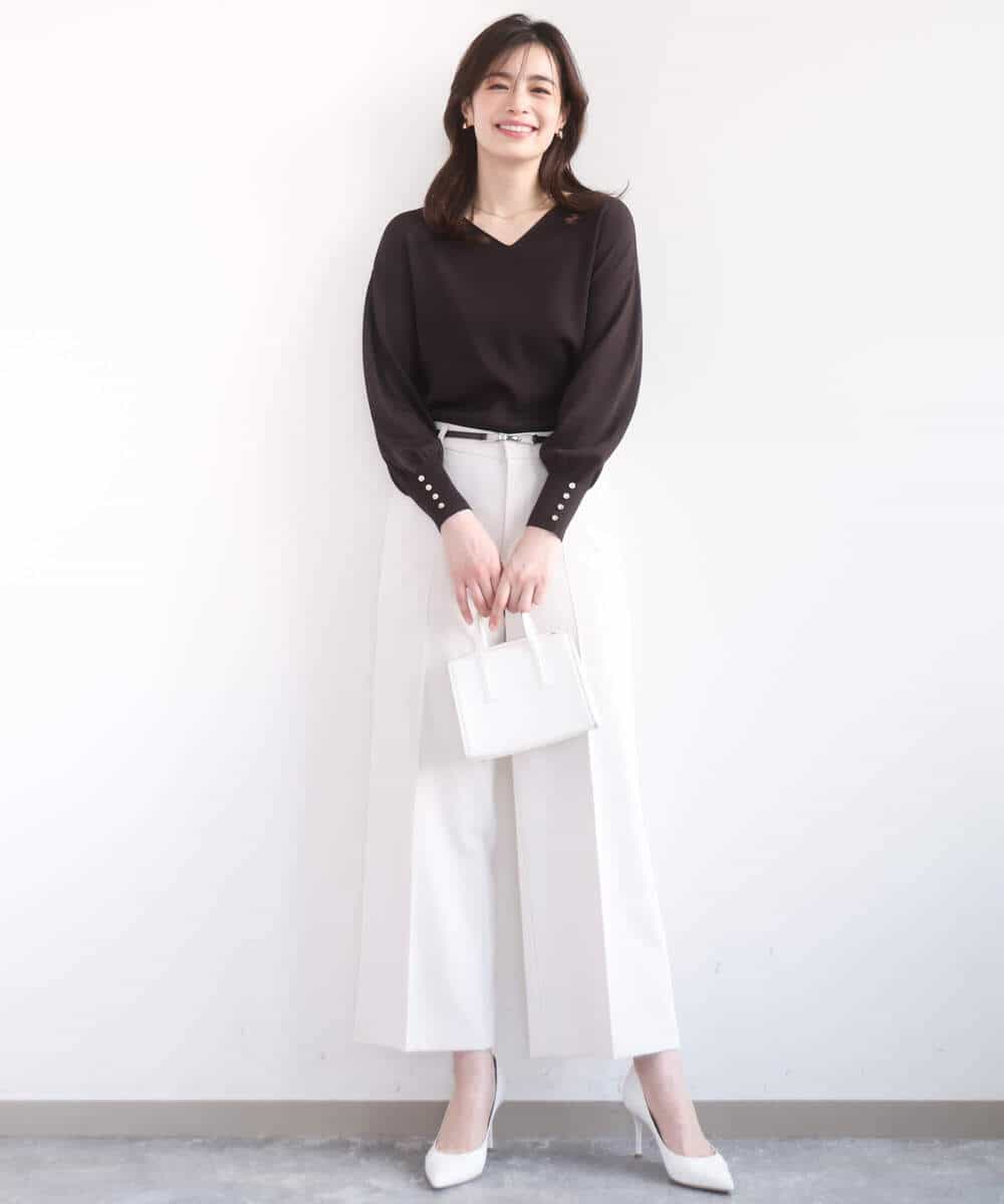 FIFGD43054 OFUON le MK(オフオン　ル　エムケー) ハイゲージVネックニット/接触冷感/UVカット/洗える/WEB限定サイズあり サーモンオレンジ