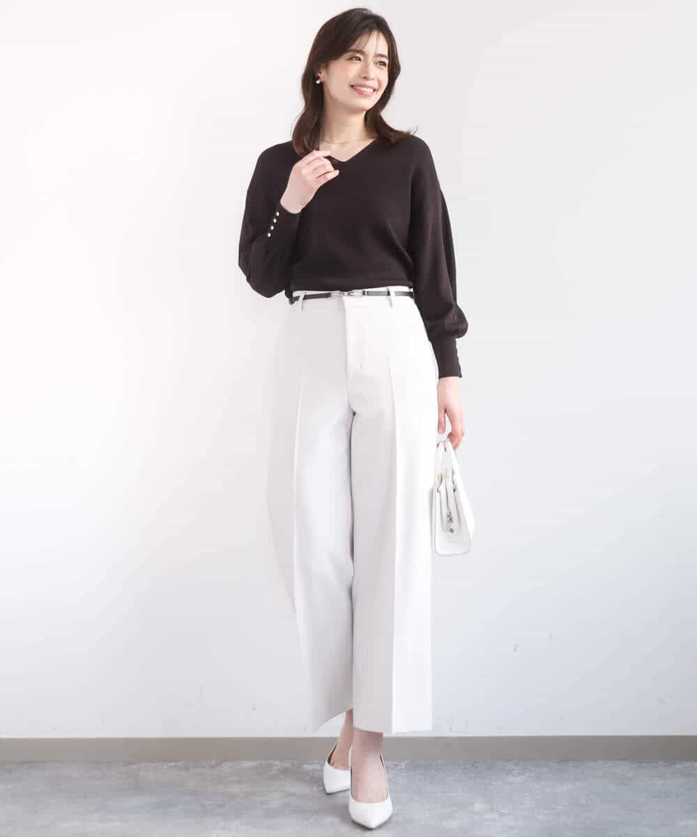 FIFGD43054 OFUON le MK(オフオン　ル　エムケー) ハイゲージVネックニット/接触冷感/UVカット/洗える/WEB限定サイズあり サーモンオレンジ