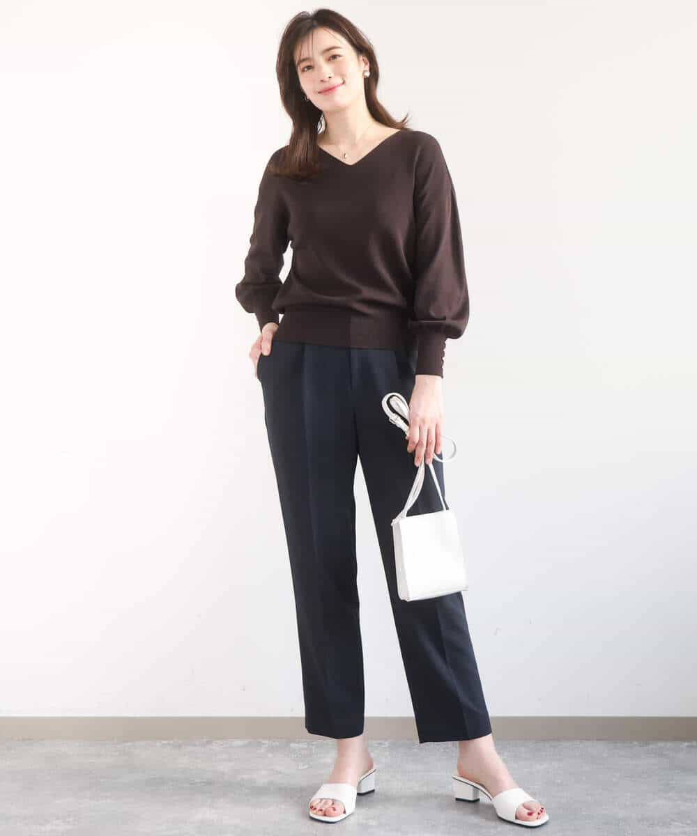 FIFGD43054 OFUON le MK(オフオン　ル　エムケー) ハイゲージVネックニット/接触冷感/UVカット/洗える/WEB限定サイズあり サーモンオレンジ