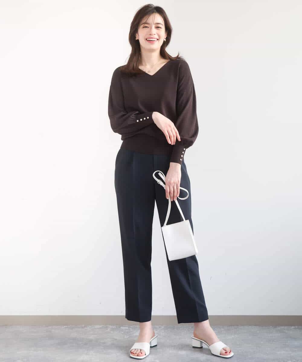 FIFGD43054 OFUON le MK(オフオン　ル　エムケー) ハイゲージVネックニット/接触冷感/UVカット/洗える/WEB限定サイズあり サーモンオレンジ