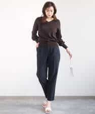 FIFGD43054 OFUON le MK(オフオン　ル　エムケー) ハイゲージVネックニット/接触冷感/UVカット/洗える/WEB限定サイズあり サーモンオレンジ