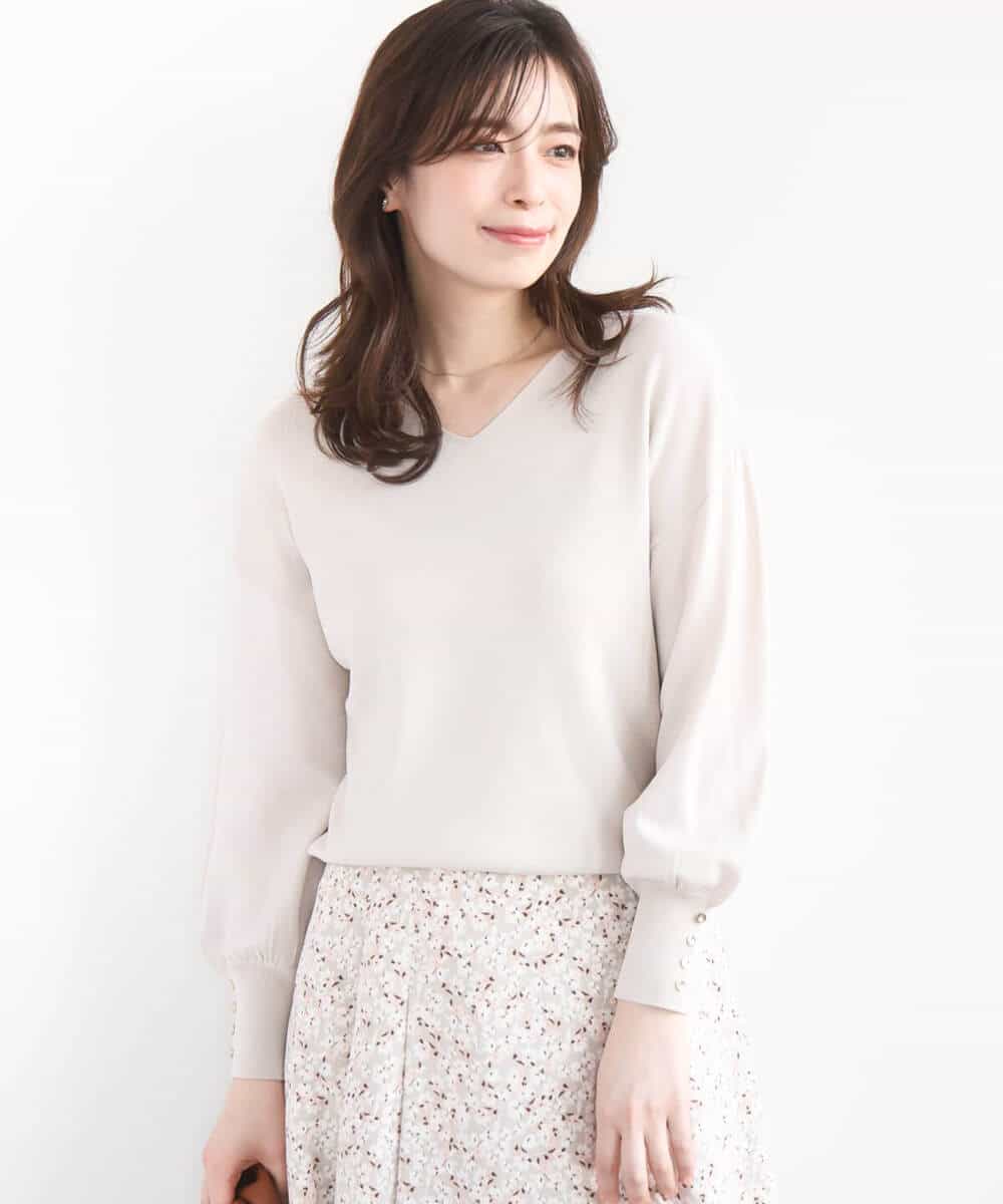 FIFGD43054 OFUON le MK(オフオン　ル　エムケー) ハイゲージVネックニット/接触冷感/UVカット/洗える/WEB限定サイズあり サーモンオレンジ