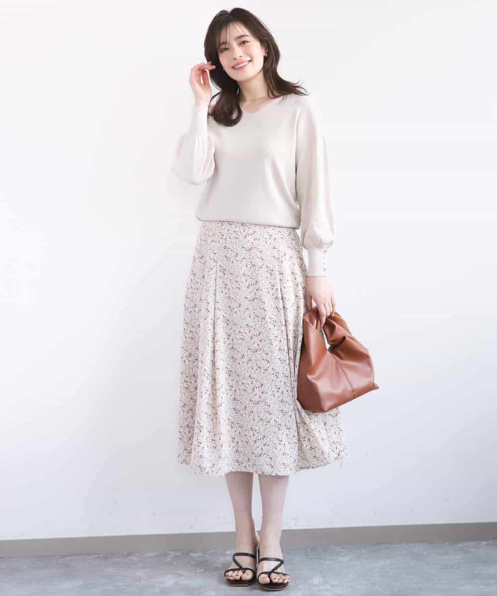 FIFGD43054 OFUON le MK(オフオン　ル　エムケー) ハイゲージVネックニット/接触冷感/UVカット/洗える/WEB限定サイズあり サーモンオレンジ