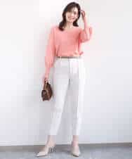 FIFGD43054 OFUON le MK(オフオン　ル　エムケー) ハイゲージVネックニット/接触冷感/UVカット/洗える/WEB限定サイズあり サーモンオレンジ