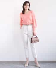 FIFGD43054 OFUON le MK(オフオン　ル　エムケー) ハイゲージVネックニット/接触冷感/UVカット/洗える/WEB限定サイズあり サーモンオレンジ