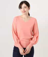 FIFGD43054 OFUON le MK(オフオン　ル　エムケー) ハイゲージVネックニット/接触冷感/UVカット/洗える/WEB限定サイズあり サーモンオレンジ