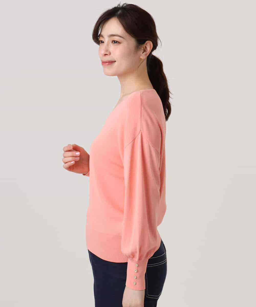 FIFGD43054 OFUON le MK(オフオン　ル　エムケー) ハイゲージVネックニット/接触冷感/UVカット/洗える/WEB限定サイズあり サーモンオレンジ