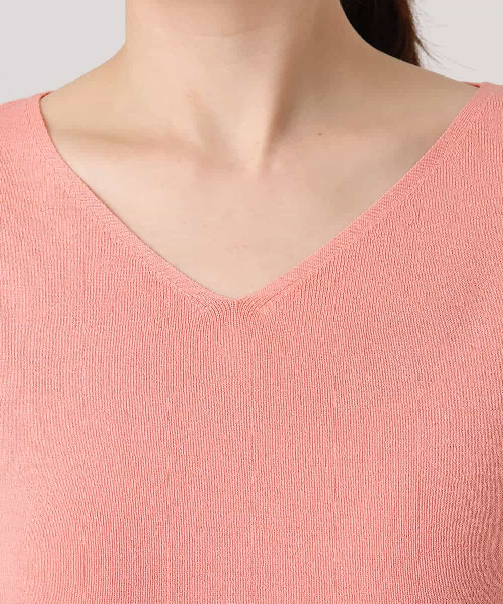 FIFGD43054 OFUON le MK(オフオン　ル　エムケー) ハイゲージVネックニット/接触冷感/UVカット/洗える/WEB限定サイズあり サーモンオレンジ