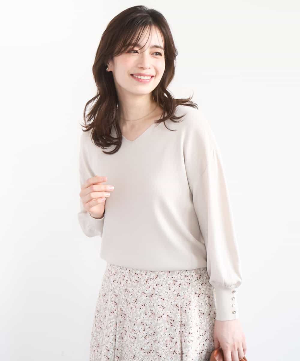 FIFGD43054 OFUON le MK(オフオン　ル　エムケー) ハイゲージVネックニット/接触冷感/UVカット/洗える/WEB限定サイズあり ベージュ