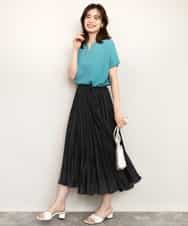 FIFHD30070 OFUON le MK(オフオン　ル　エムケー) ハイゲージパール付きキーネックニット/接触冷感/UVカット/洗える/WEB限定サイズあり ブルーグリーン