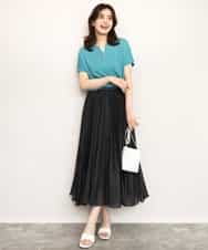 FIFHD30070 OFUON le MK(オフオン　ル　エムケー) ハイゲージパール付きキーネックニット/接触冷感/UVカット/洗える/WEB限定サイズあり ブルーグリーン