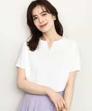 FIFHD30070 OFUON le MK(オフオン　ル　エムケー) ハイゲージパール付きキーネックニット/接触冷感/UVカット/洗える/WEB限定サイズあり ブルーグリーン