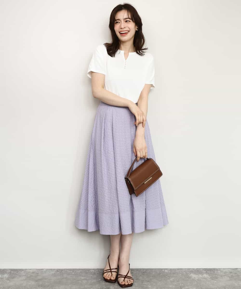 FIFHD30070 OFUON le MK(オフオン　ル　エムケー) ハイゲージパール付きキーネックニット/接触冷感/UVカット/洗える/WEB限定サイズあり ブルーグリーン