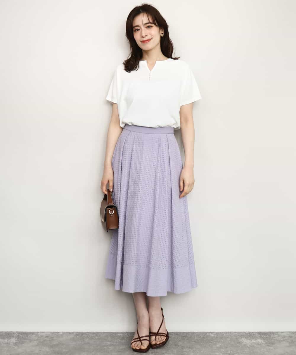 FIFHD30070 OFUON le MK(オフオン　ル　エムケー) ハイゲージパール付きキーネックニット/接触冷感/UVカット/洗える/WEB限定サイズあり ブルーグリーン