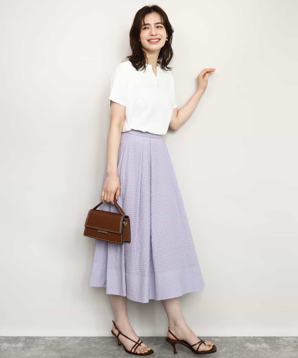 FIFHD30070 OFUON le MK(オフオン　ル　エムケー) ハイゲージパール付きキーネックニット/接触冷感/UVカット/洗える/WEB限定サイズあり ブルーグリーン