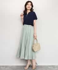 FIFHD30070 OFUON le MK(オフオン　ル　エムケー) ハイゲージパール付きキーネックニット/接触冷感/UVカット/洗える/WEB限定サイズあり ブルーグリーン