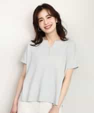 FIFHD30070 OFUON le MK(オフオン　ル　エムケー) ハイゲージパール付きキーネックニット/接触冷感/UVカット/洗える/WEB限定サイズあり ブルーグリーン