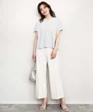 FIFHD30070 OFUON le MK(オフオン　ル　エムケー) ハイゲージパール付きキーネックニット/接触冷感/UVカット/洗える/WEB限定サイズあり ブルーグリーン