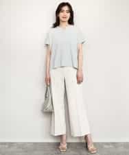 FIFHD30070 OFUON le MK(オフオン　ル　エムケー) ハイゲージパール付きキーネックニット/接触冷感/UVカット/洗える/WEB限定サイズあり ブルーグリーン