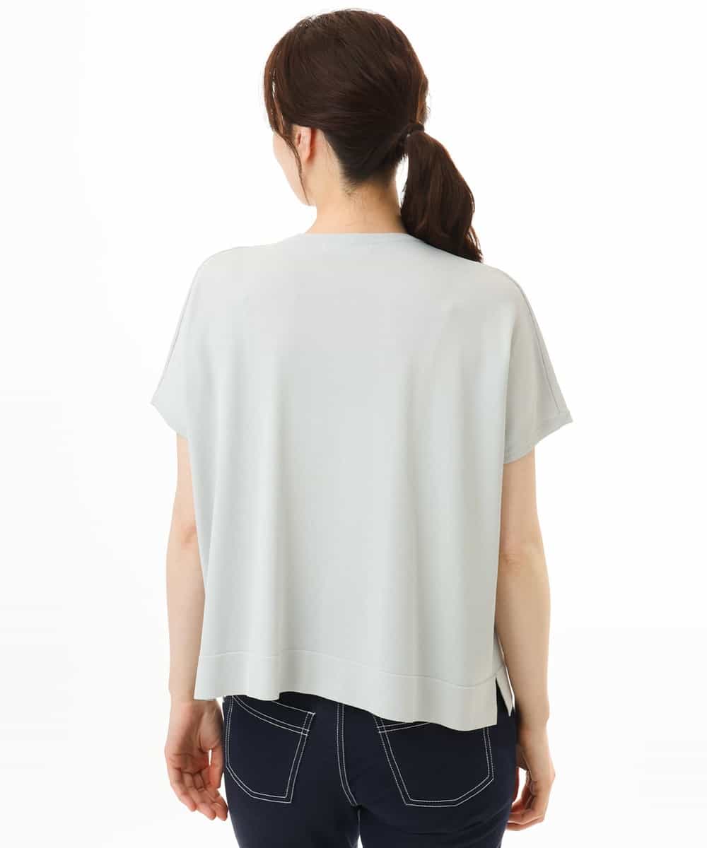 FIFHD30070 OFUON le MK(オフオン　ル　エムケー) ハイゲージパール付きキーネックニット/接触冷感/UVカット/洗える/WEB限定サイズあり ブルーグリーン