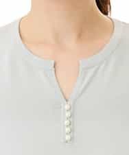 FIFHD30070 OFUON le MK(オフオン　ル　エムケー) ハイゲージパール付きキーネックニット/接触冷感/UVカット/洗える/WEB限定サイズあり ブルーグリーン