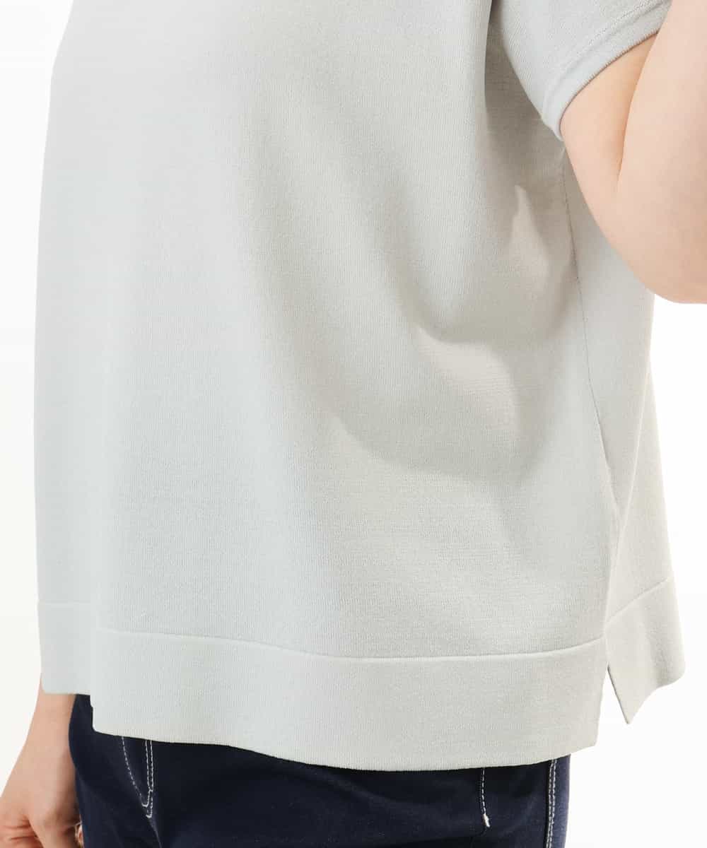 FIFHD30070 OFUON le MK(オフオン　ル　エムケー) ハイゲージパール付きキーネックニット/接触冷感/UVカット/洗える/WEB限定サイズあり ブルーグリーン