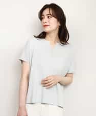 FIFHD30070 OFUON le MK(オフオン　ル　エムケー) ハイゲージパール付きキーネックニット/接触冷感/UVカット/洗える/WEB限定サイズあり アイスグレー