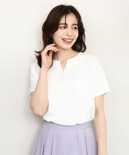 FIFHD30070 OFUON le MK ハイゲージパール付きキーネックニット/接触冷感/UVカット/洗える/WEB限定サイズあり