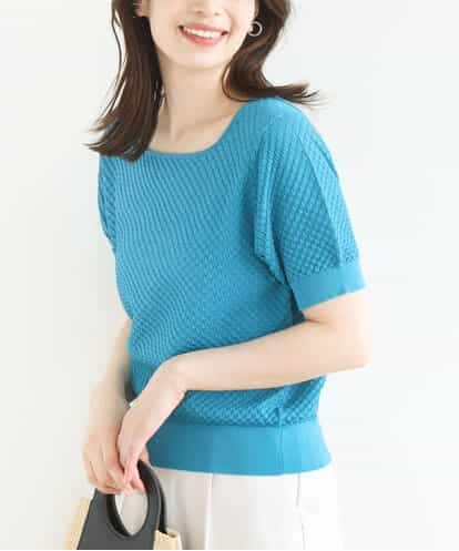OFUON le MK(オフオン ル エムケー) レーシー編み半袖ニット/洗える/WEB限定サイズあり ブルー/青 36