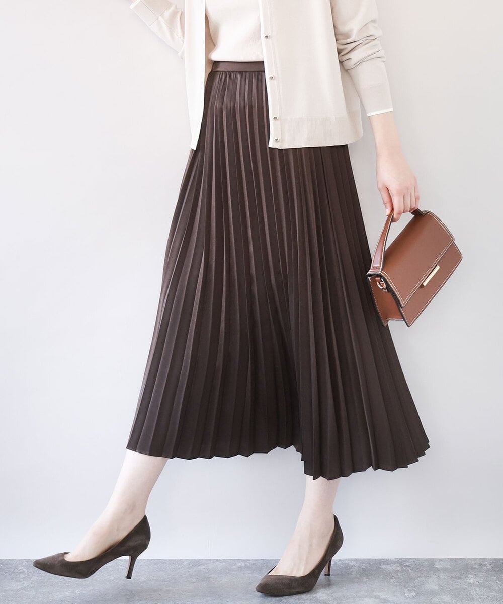 ピーチサテンプリーツスカート/洗える(ロング・マキシ丈スカート