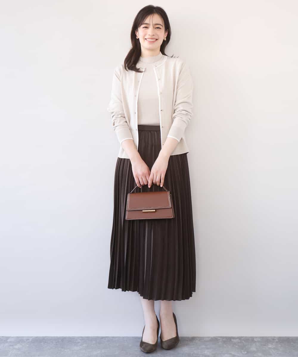 FIHAD10090 OFUON le MK(オフオン　ル　エムケー) ピーチサテンプリーツスカート/洗える ベージュ