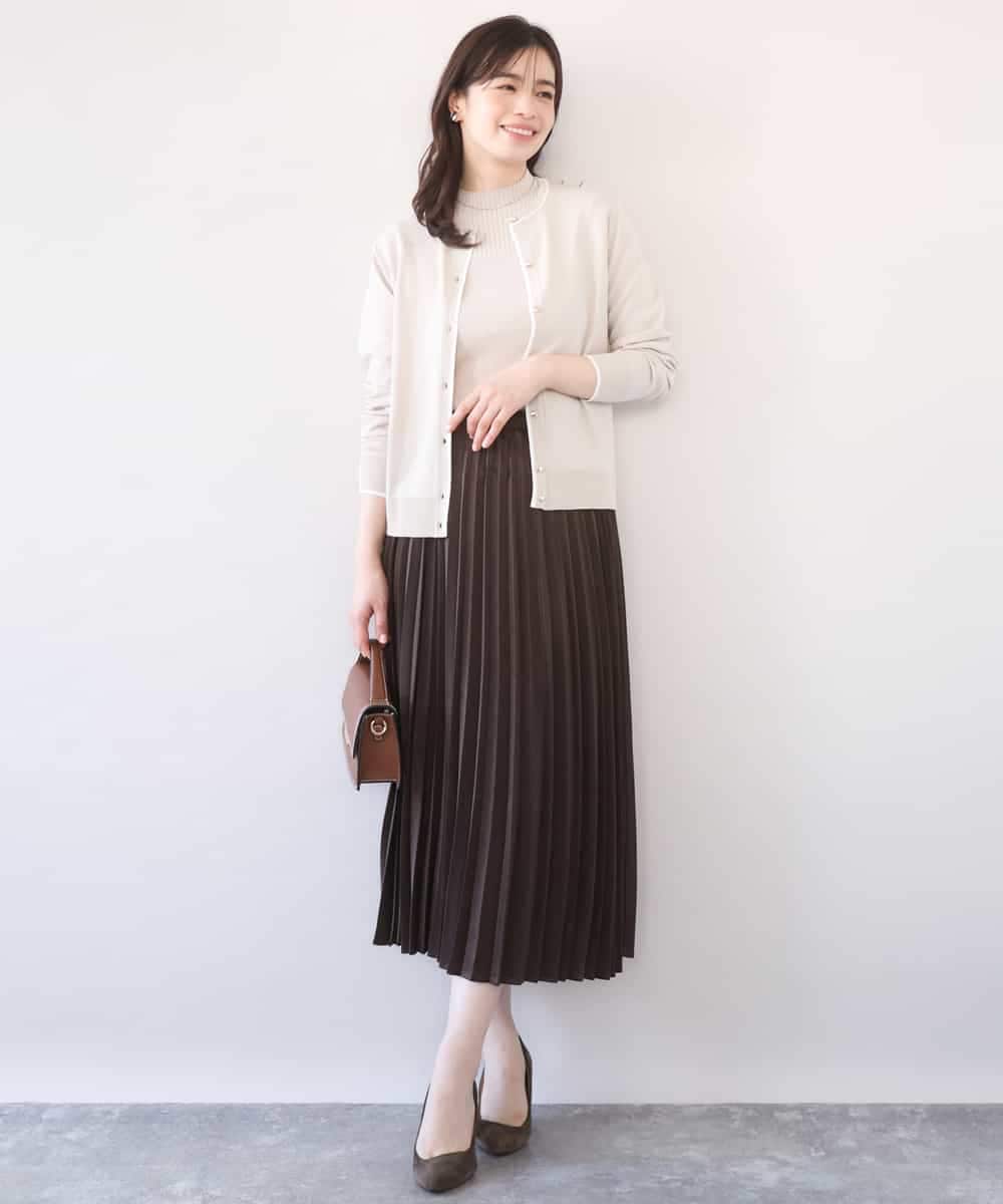 FIHAD10090 OFUON le MK(オフオン　ル　エムケー) ピーチサテンプリーツスカート/洗える ベージュ