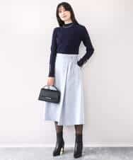 FIHAD21080 OFUON le MK(オフオン　ル　エムケー) ラップ風フレアースカート/洗える/WEB限定サイズあり ライトブルー