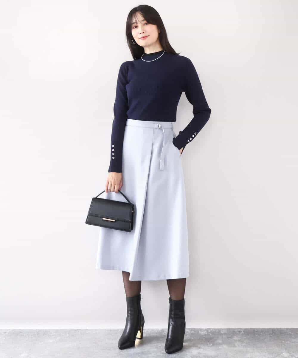 FIHAD21080 OFUON le MK(オフオン　ル　エムケー) ラップ風フレアースカート/洗える/WEB限定サイズあり ライトブルー