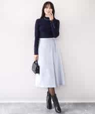 FIHAD21080 OFUON le MK(オフオン　ル　エムケー) ラップ風フレアースカート/洗える/WEB限定サイズあり ライトブルー