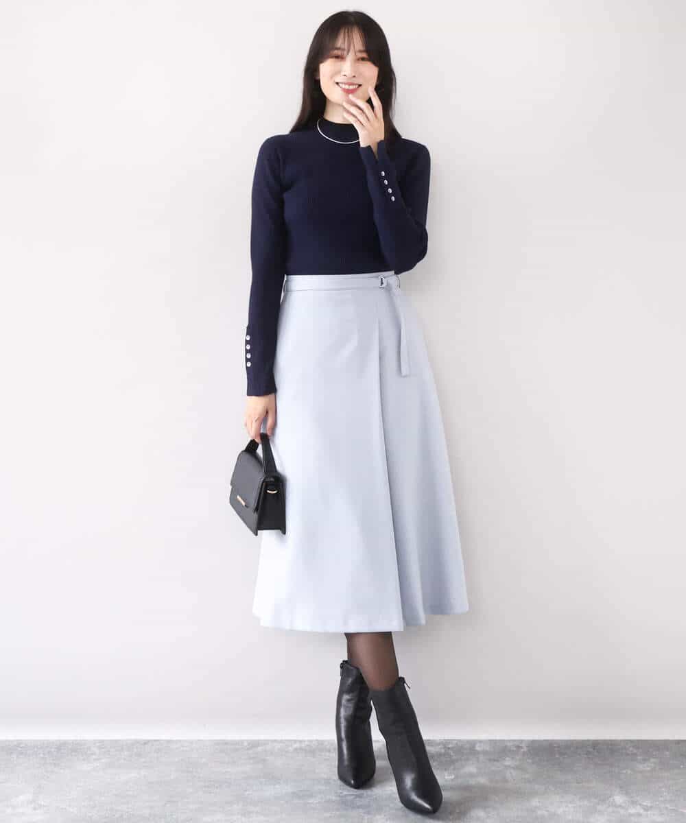 FIHAD21080 OFUON le MK(オフオン　ル　エムケー) ラップ風フレアースカート/洗える/WEB限定サイズあり ライトブルー