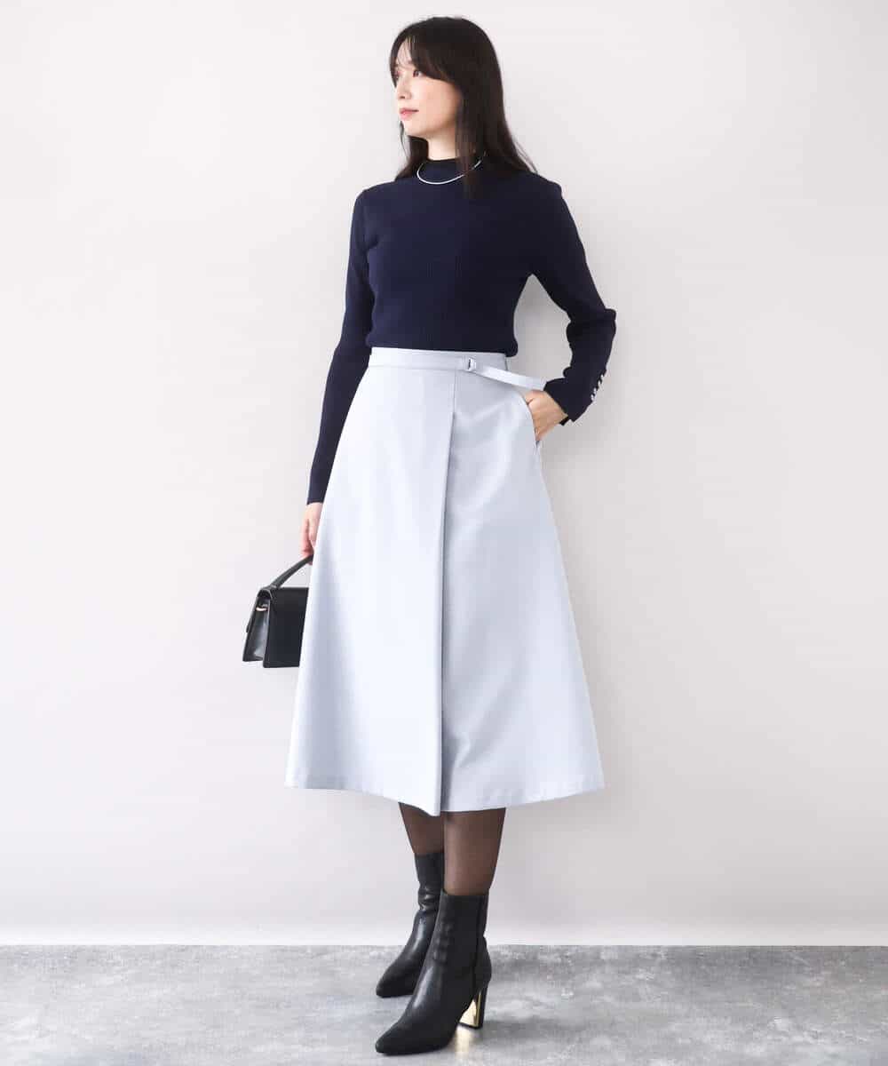 FIHAD21080 OFUON le MK(オフオン　ル　エムケー) ラップ風フレアースカート/洗える/WEB限定サイズあり ライトブルー