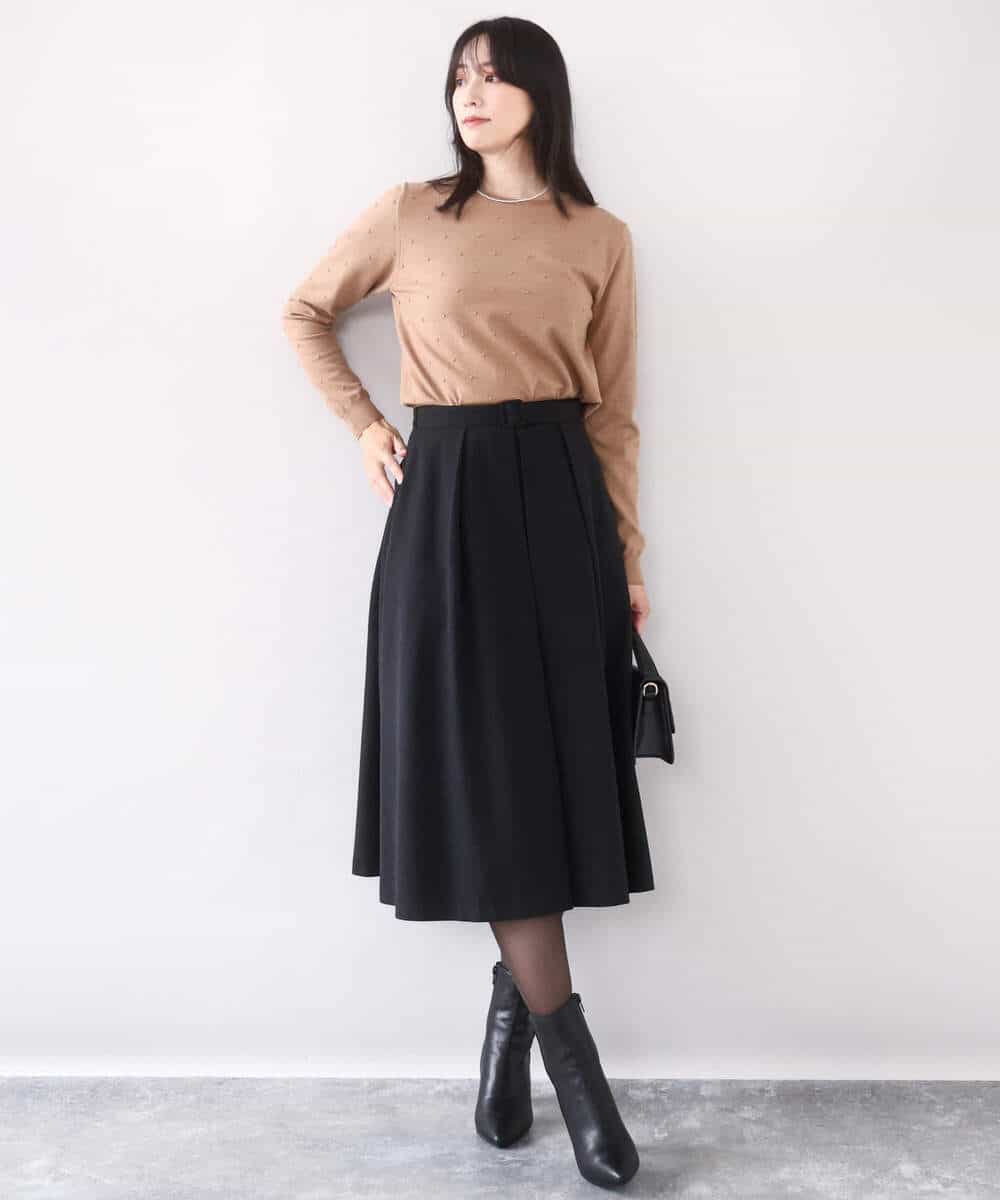 FIHDD06080 OFUON le MK(オフオン　ル　エムケー) タックフレアースカート/洗える ライトブルー