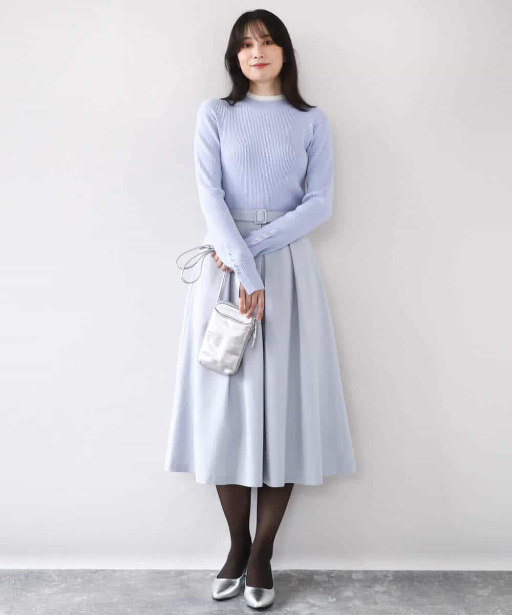 FIHDD06080 OFUON le MK(オフオン　ル　エムケー) タックフレアースカート/洗える ライトブルー