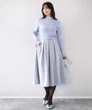 FIHDD06080 OFUON le MK(オフオン　ル　エムケー) タックフレアースカート/洗える ライトブルー