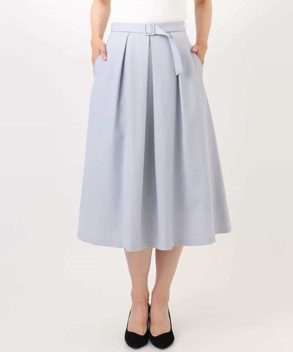 FIHDD06080 OFUON le MK(オフオン　ル　エムケー) タックフレアースカート/洗える ライトブルー