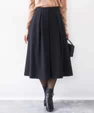 FIHDD06080 OFUON le MK(オフオン　ル　エムケー) タックフレアースカート/洗える ブラック