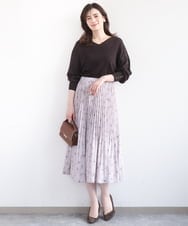 FIHFD06090 OFUON le MK(オフオン　ル　エムケー) ラインフラワープリーツスカート/洗える/WEB限定サイズあり ライトピンク