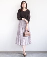 FIHFD06090 OFUON le MK(オフオン　ル　エムケー) ラインフラワープリーツスカート/洗える/WEB限定サイズあり ライトピンク