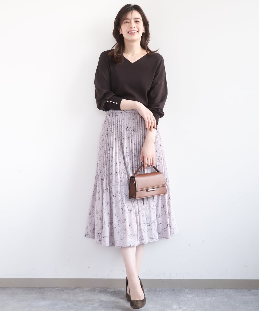 FIHFD06090 OFUON le MK(オフオン　ル　エムケー) ラインフラワープリーツスカート/洗える/WEB限定サイズあり ライトピンク