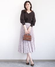 FIHFD06090 OFUON le MK(オフオン　ル　エムケー) ラインフラワープリーツスカート/洗える/WEB限定サイズあり ライトピンク